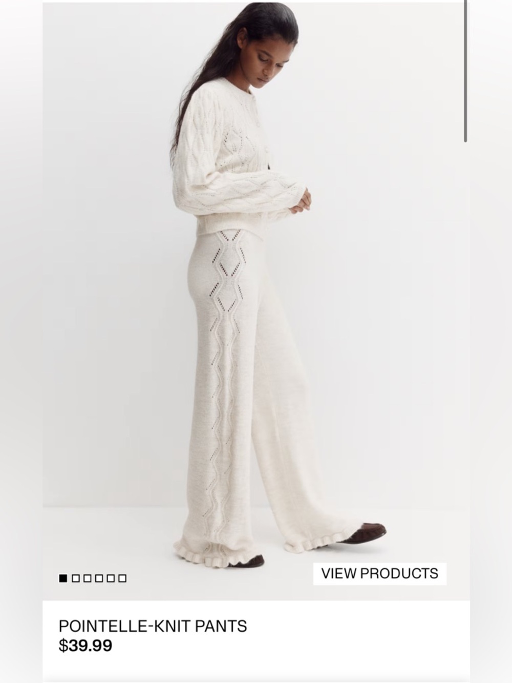 NWT Pointelle-Knit Wide Leg Pants - Cream